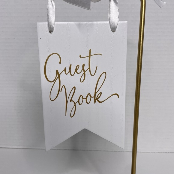 Wedding Reception Pennant Wood/‎ Metal Decoration-Guest Book-Gold & White - Picture 7 of 7